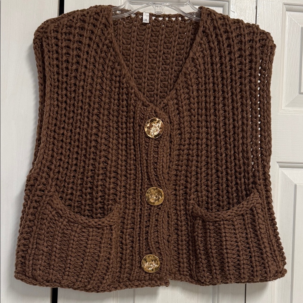 Chunky Brown Knit Sweater Vest